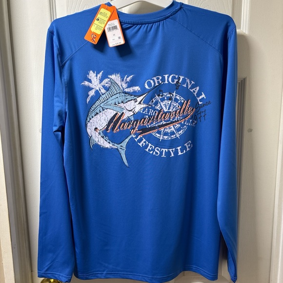 Margaritaville Palace Blue Shirt with Palm Design - Picture 3 of 10
